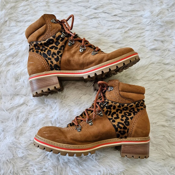 Schutz Sz 9.5 Keida Leopard Print Calf Hair Edgy Lace Up Combat Style Boots - Picture 2 of 10